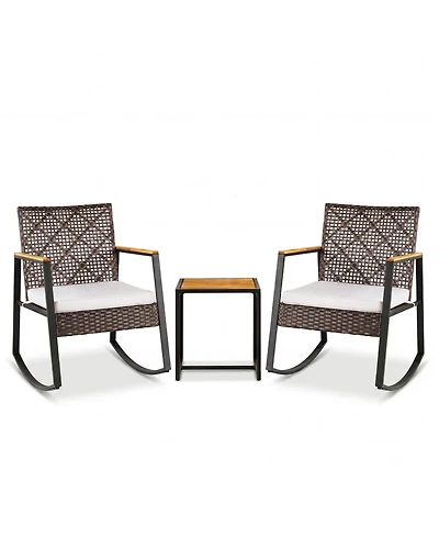 Gymax 3 Piece Outdoor Rocking Chair Set with Coffee Table Water-Resistant Cushions for Porch