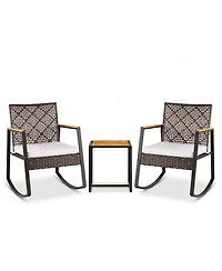 Gymax 3 Piece Outdoor Rocking Chair Set with Coffee Table Water-Resistant Cushions for Porch