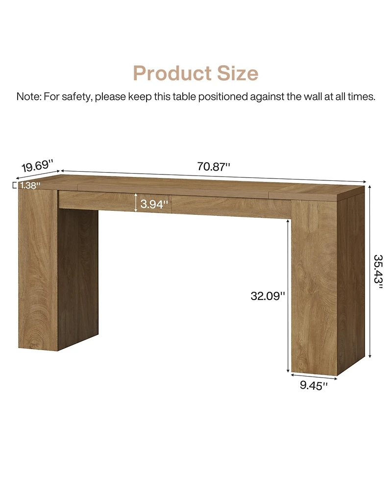 Tribesigns 35.4" Tall Farmhouse Console Table, 71" Wooden Sofa Table for Living Room, Modern Entryway Furniture