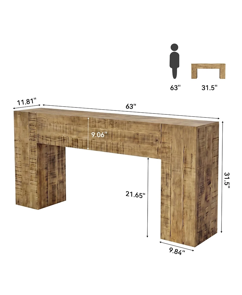 Tribesigns Solid Wood Console Table, 63-Inch Farmhouse Sofa Table Behind Couch for Entryway, Living Room, Hallway, Foyer, Easy Assembly