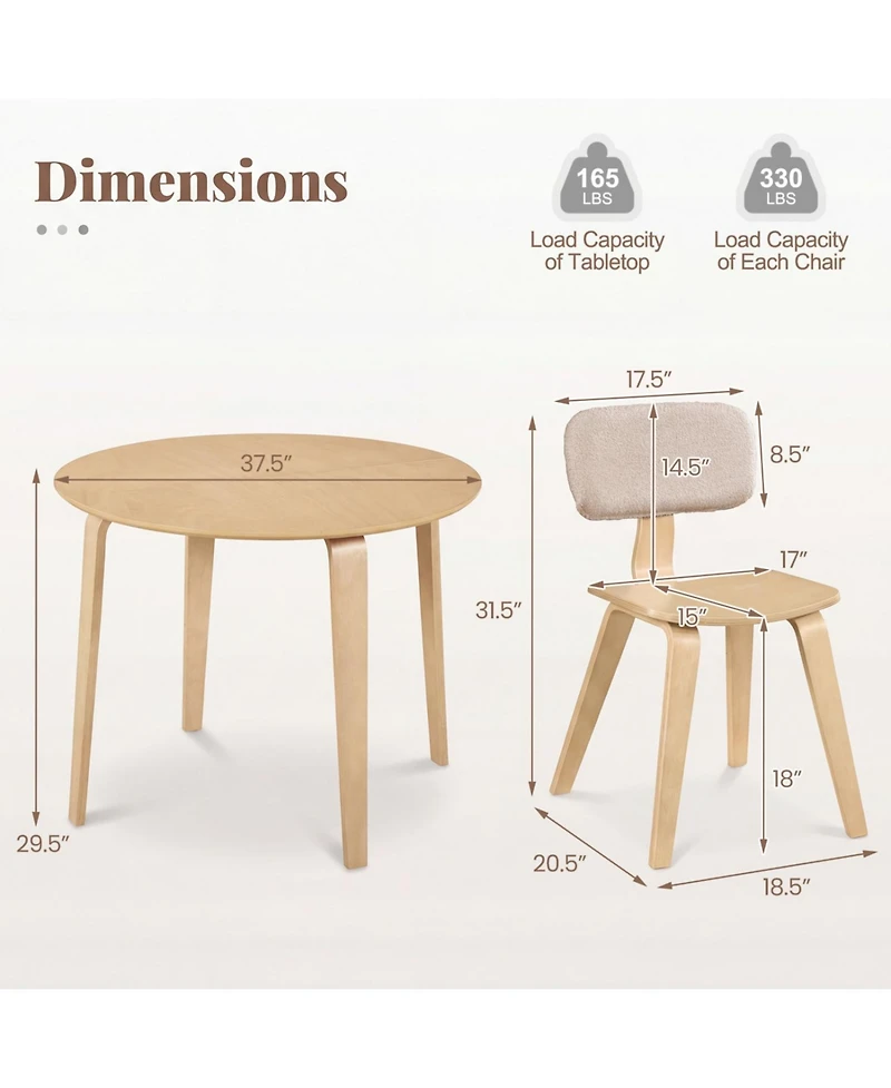 Slickblue Compact 3 Piece Dining Set with Rubber Wood Table and Cushioned Chairs
