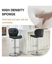 Rainsken Set of 2 Height Adjustable Bar Stools, with Chrome-Plated Metal Base, Pu Upholstered Tufted Backrest Chairs, for Bar Kitchen Dining Room