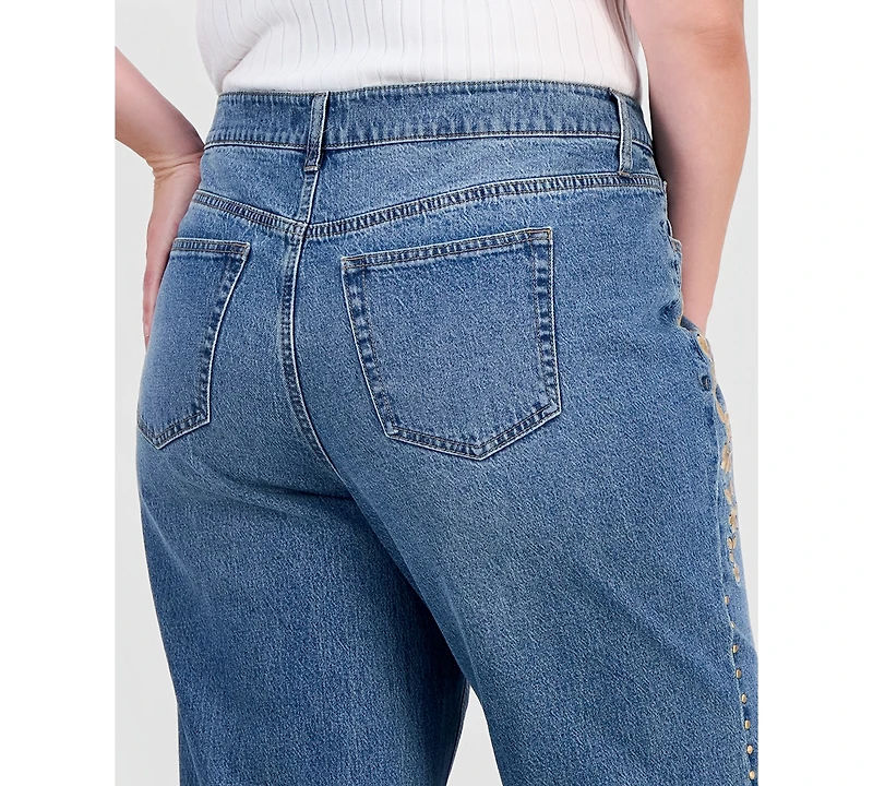 And Now This Trendy Plus Embroidered Studded Jeans, Macy's Exclusive