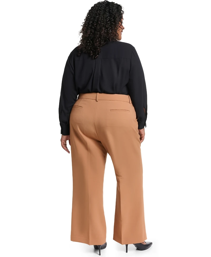 Karl Lagerfeld Paris Plus Wide Leg Mid-Rise Woven Pants