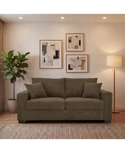 Rainsken Loveseat Sofa, with 2 Throw Pillows, Comfortable Upholstered Couch, Textured Fabric, for Living Room, Apartment, Office, Easy Assembly