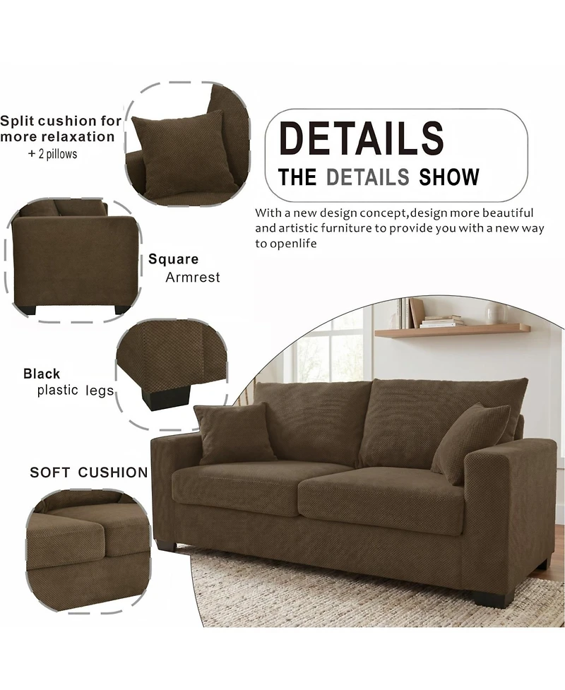 Rainsken Loveseat Sofa, with 2 Throw Pillows, Comfortable Upholstered Couch, Textured Fabric, for Living Room, Apartment, Office, Easy Assembly