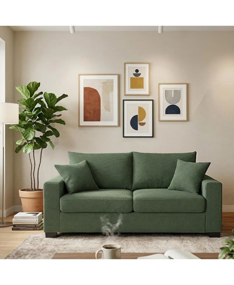 Rainsken Loveseat Sofa, with 2 Throw Pillows, Comfortable Upholstered Couch, Textured Fabric, for Living Room, Apartment, Office, Easy Assembly