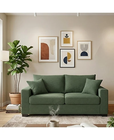 Rainsken Loveseat Sofa, with 2 Throw Pillows, Comfortable Upholstered Couch, Textured Fabric, for Living Room, Apartment, Office, Easy Assembly