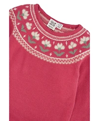Deux par Deux Toddler Girls Knitted Dress with Flower Jacquard Raspberry