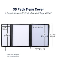 Yescom 30 Pcs Menu Covers 8.5x11" 4 Page 8 View and 4.25x11" Half Page Wine List