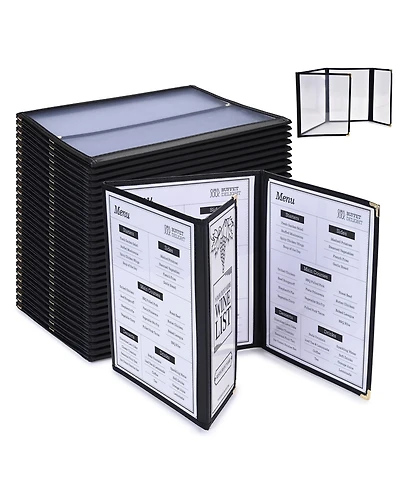 Yescom 30 Pcs Restaurant Menu Covers Trifold for 8.5x11" 3 Page 6 View and 4.25x11" Half Page for Wine List Drink cafe Bar