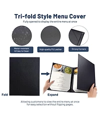 Yescom WeChef Restaurant Menu Covers 8.5x11" Trifold 3 View Pu Leather with Angled Corners for Wine List Bar Hotel 5 Pack