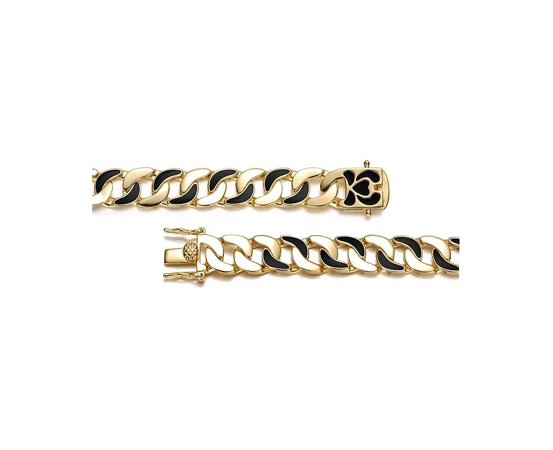 Rachel Glauber Bold Men's 14K Gold Plated Black Enamel Link Chain Bracelet