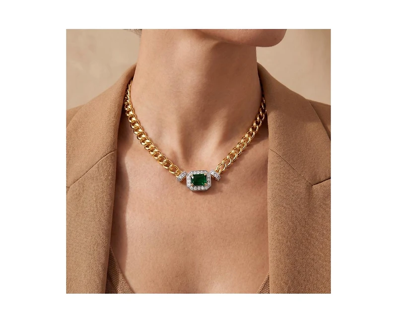 Rachel Glauber Unique 14K Gold Plated Brilliant Cz Link Chain Necklace