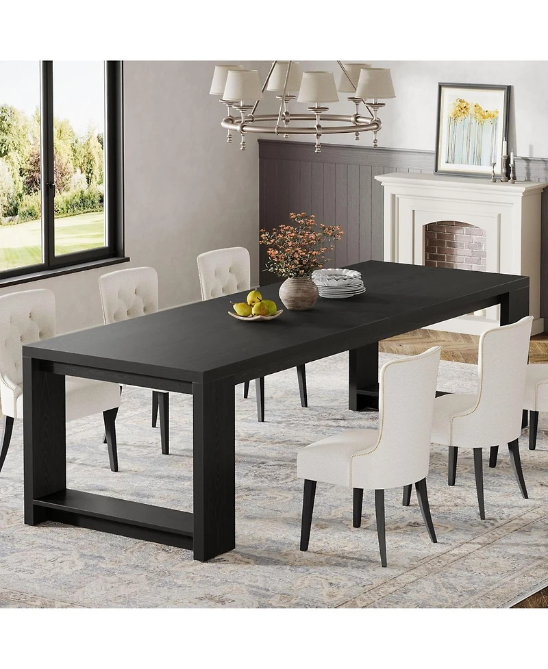 Tribesigns 86.61-Inch Dining Table for 6-8, Farmhouse Narrow Kitchen with Wood Pedestal Base, Extra Long Rectangular Dinner Table, Natural Oak