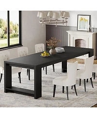 Tribesigns 86.61-Inch Dining Table for 6-8, Farmhouse Narrow Kitchen with Wood Pedestal Base, Extra Long Rectangular Dinner Table, Natural Oak