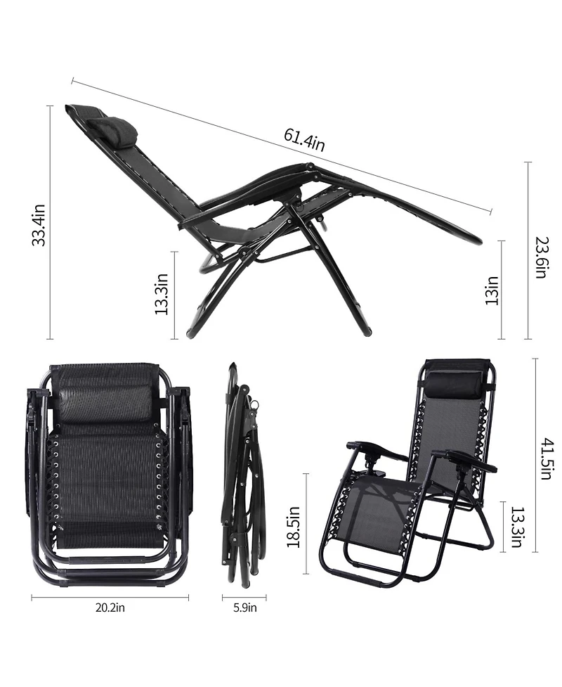 Aofar Zero Gravity Folding Reclining Lounge Chair with Side Tray