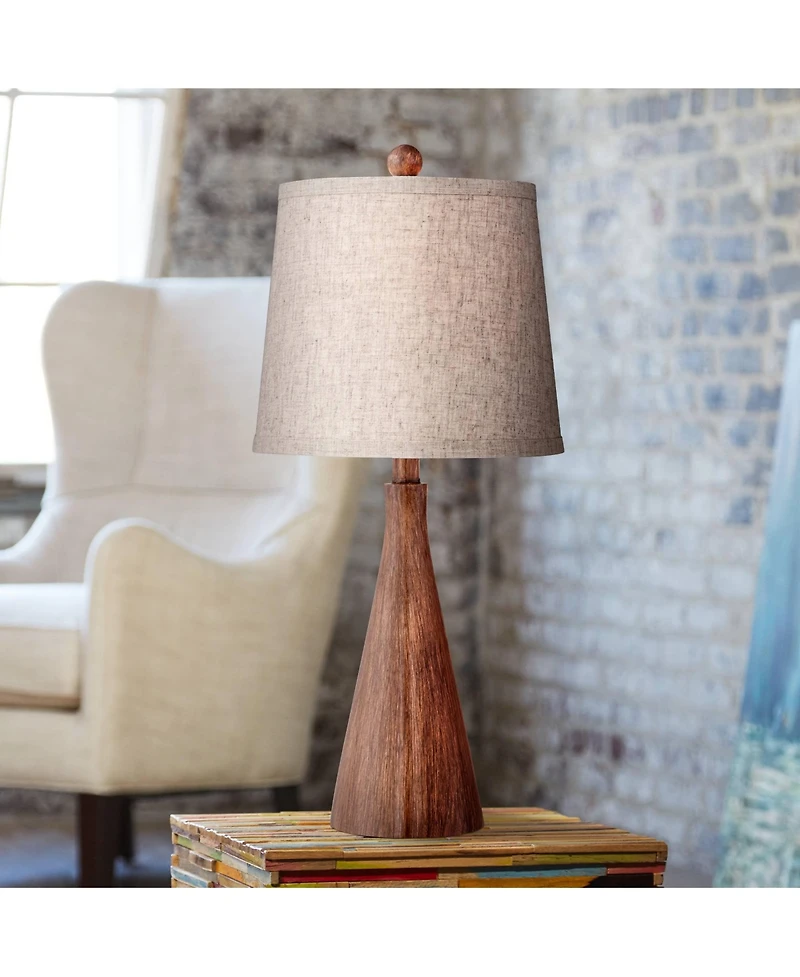 360 Lighting Fraiser 23 1/2" High Cone Small Mid Century Modern Accent Table Lamps Set of 2 Wood Finish Living Room Bedroom