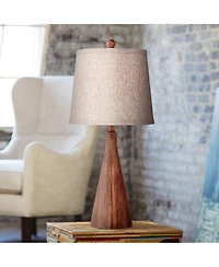360 Lighting Fraiser 23 1/2" High Cone Small Mid Century Modern Accent Table Lamps Set of 2 Wood Finish Living Room Bedroom