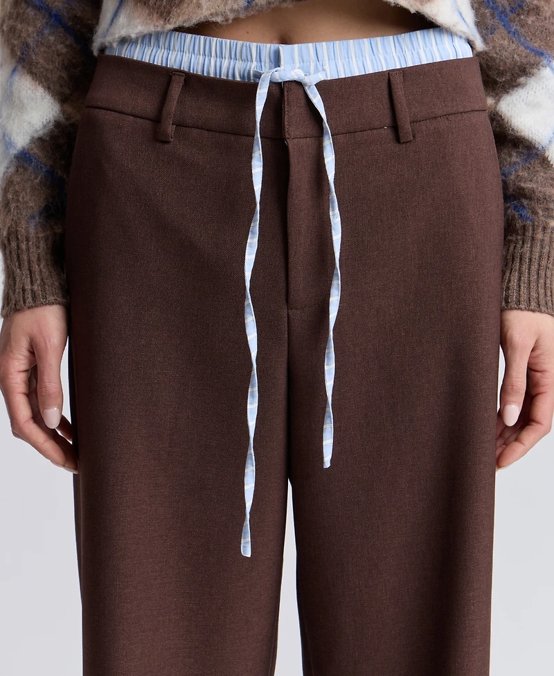 Avec Les Filles Women's Double-Waistband Wide-Leg Pants