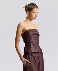 Avec Les Filles Women's Faux Leather Sleeveless Tube Top