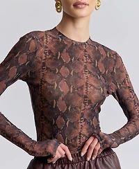 Avec Les Filles Women's Printed Long-Sleeve Mesh Top