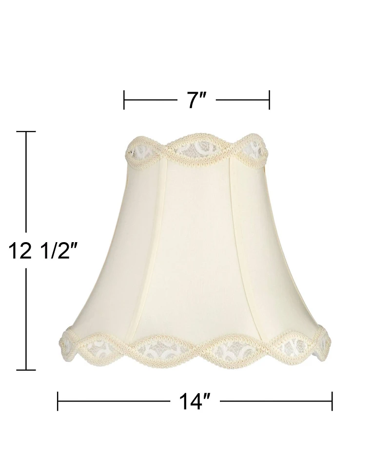 Springcrest Set of 2 Scalloped Bell Lamp Shades Medium 7" Top x 14" Bottom x 12.5" High Spider with Harp and Finial Fitting