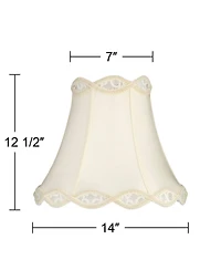 Springcrest Set of 2 Scalloped Bell Lamp Shades Medium 7" Top x 14" Bottom x 12.5" High Spider with Harp and Finial Fitting