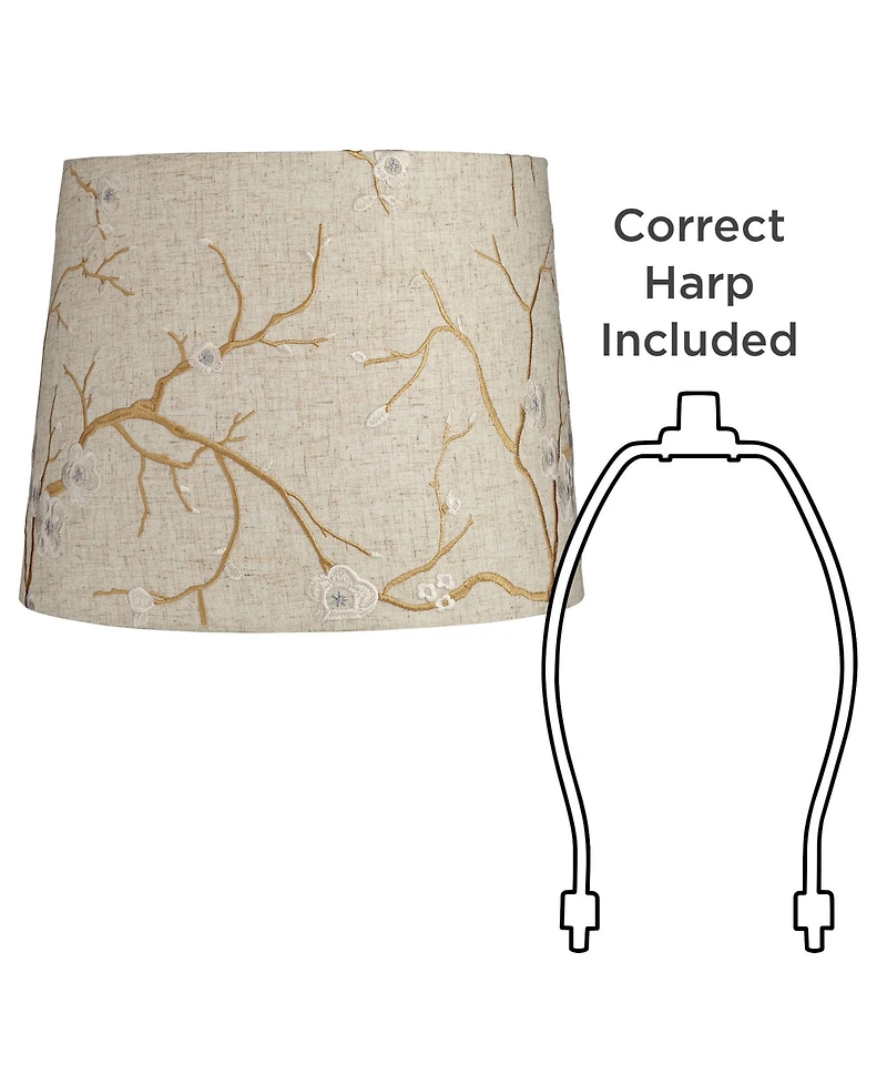 Springcrest Set of 2 Drum Print Lamp Shades Plum Flower Medium 12" Top x 14" Bottom x 11" High Spider Harp Finial Fitting