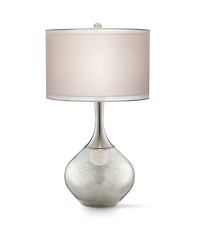 Possini Euro Design Modern Table Lamps 30.5" Tall Set of 2 Mercury Glass Chrome Twin Sheer Drum Shade for Living Room Family Bedroom Bedside