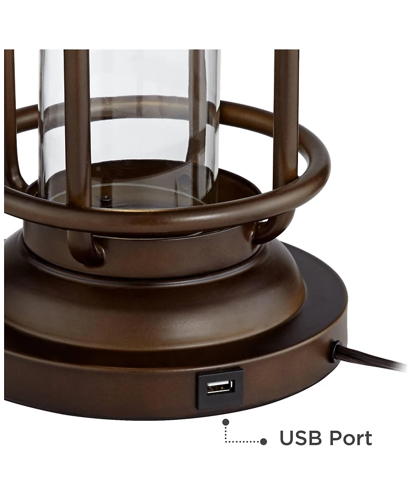 Franklin Iron Works Andreas 26" High Lantern Industrial Table Lamps Set of 2 Usb Port Night Light Metal Living Room Charging