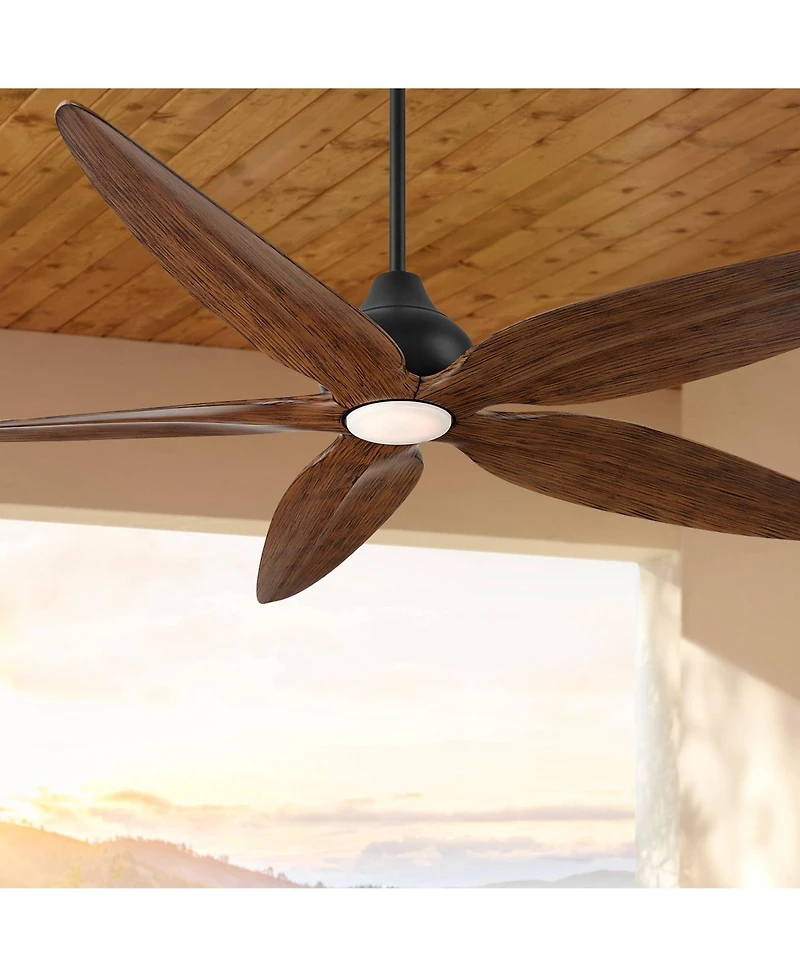 Casa Vieja 60" Lotus Bay Indoor Outdoor Ceiling Fan 5 Blade Led Light Remote Control Matte Motor Walnut Finish Blades Damp Rated