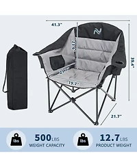Mooncool Padded Camping Chair Portable Heavy Duty Arm Chairs with Side Pockets Cup Holder