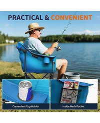 Mooncool Padded Camping Chair Portable Heavy Duty Arm Chairs with Side Pockets Cup Holder
