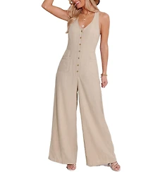 Cupshe Women's Sleeveless Button-Front Wide Leg Linen Blend Jumpsuit