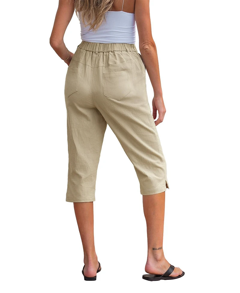 Cupshe Women's Elastic Waist Blend Cropped Capri Pants