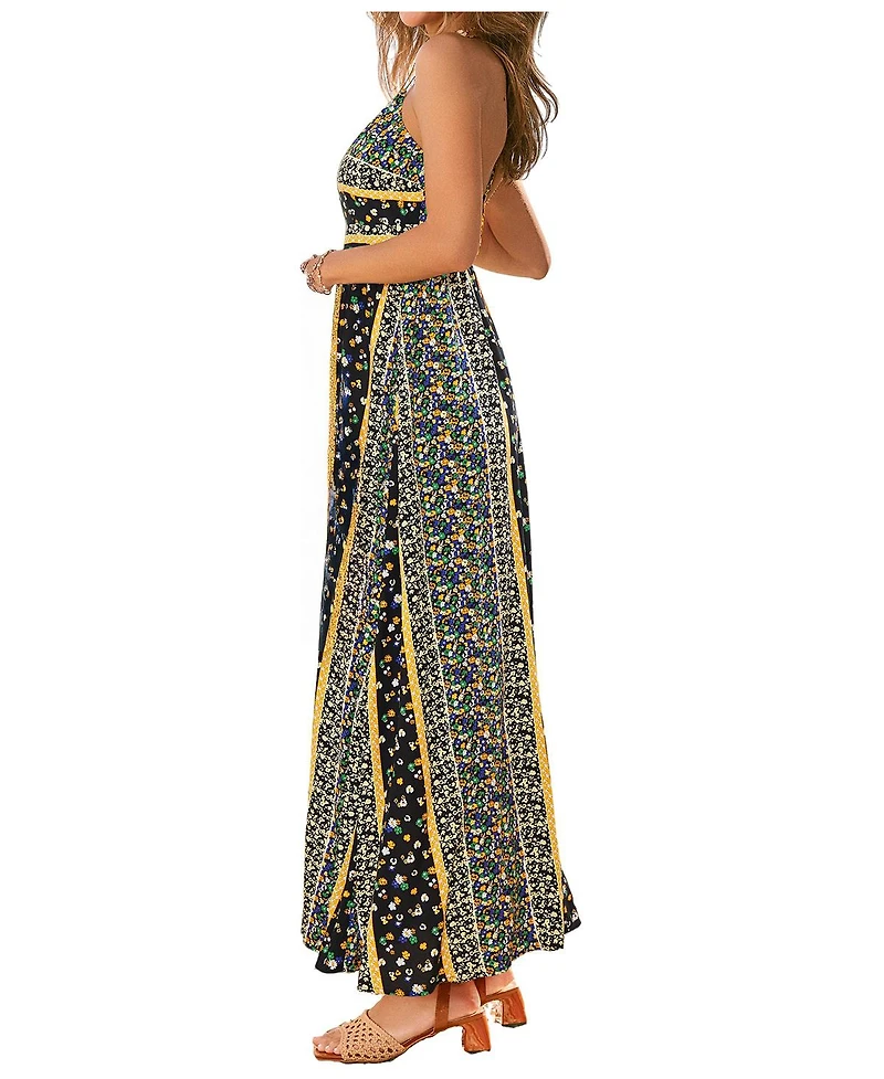 Cupshe Women's Floral Print Halter Neck Side Slit Maxi Dress