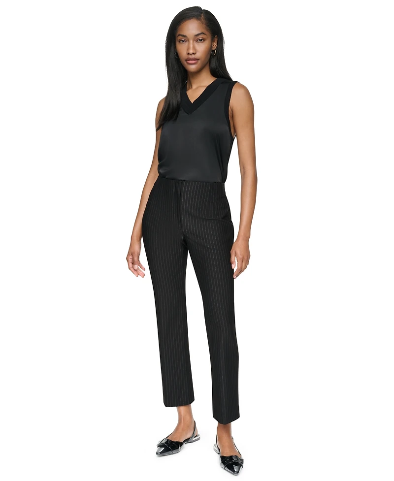 Dkny Petite Pinstripe Ponte High-Rise Front-Zip Pants
