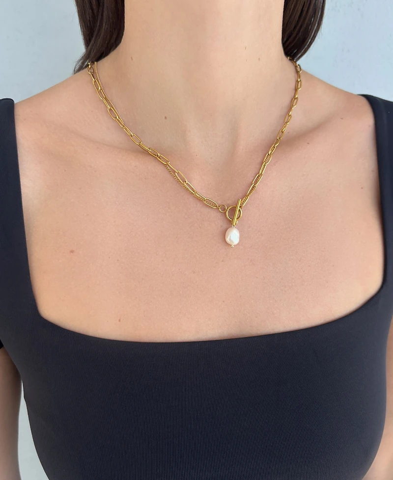 Adornia Tarnish Resistant Gold Layered Natural Freshwater Pearl Toggle Necklace