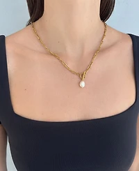Adornia Tarnish Resistant Gold Layered Natural Freshwater Pearl Toggle Necklace