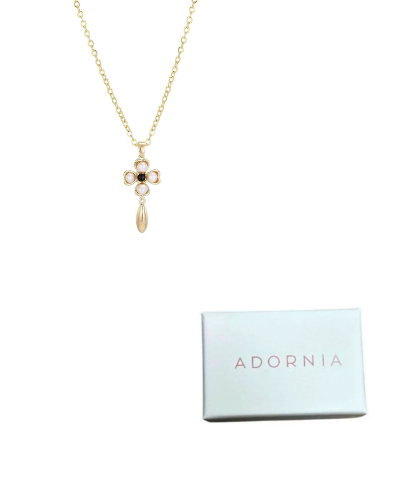 Adornia Gold Natural Freshwater Pearl Inlay Flower Pendant Necklace