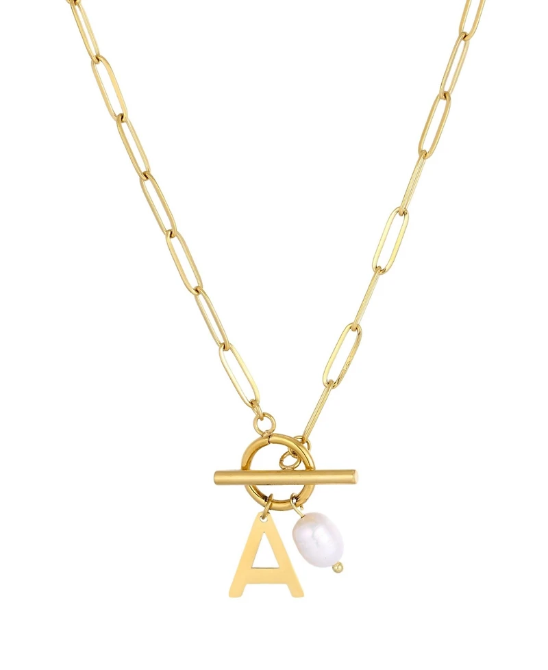 Adornia Tarnish Resistant Gold Natural Freshwater Pearl Initial Toggle Necklace