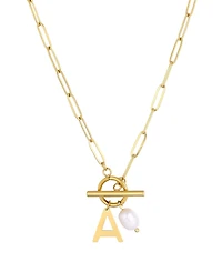 Adornia Tarnish Resistant Gold Natural Freshwater Pearl Initial Toggle Necklace