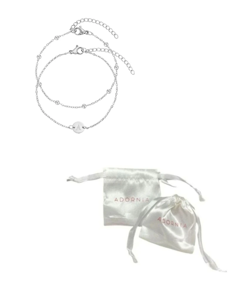 Adornia Tarnish Resistant Silver Initial Engraved and Paperclip Chain Bracelets