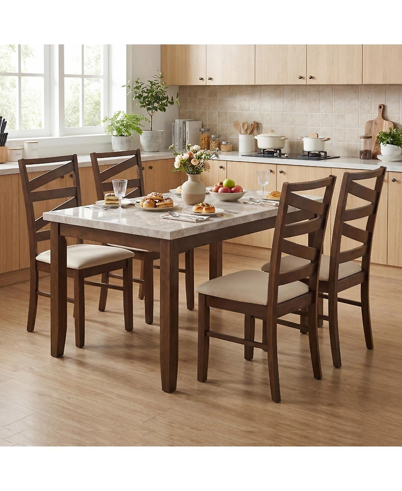 Gymax Dining Chairs Set of 4 with Tall Backrests Linen Fabric Upholstered Seats