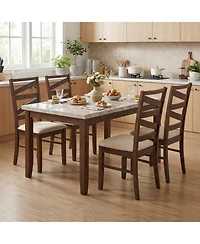 Gymax Dining Chairs Set of 4 with Tall Backrests Linen Fabric Upholstered Seats