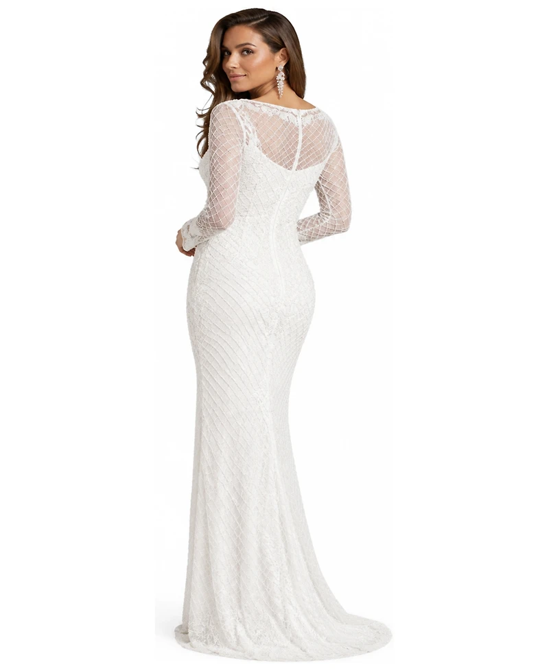 Lara Women's High Neck, Long Sleeve Beaded Wedding Gown