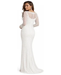 Lara Women's High Neck, Long Sleeve Beaded Wedding Gown