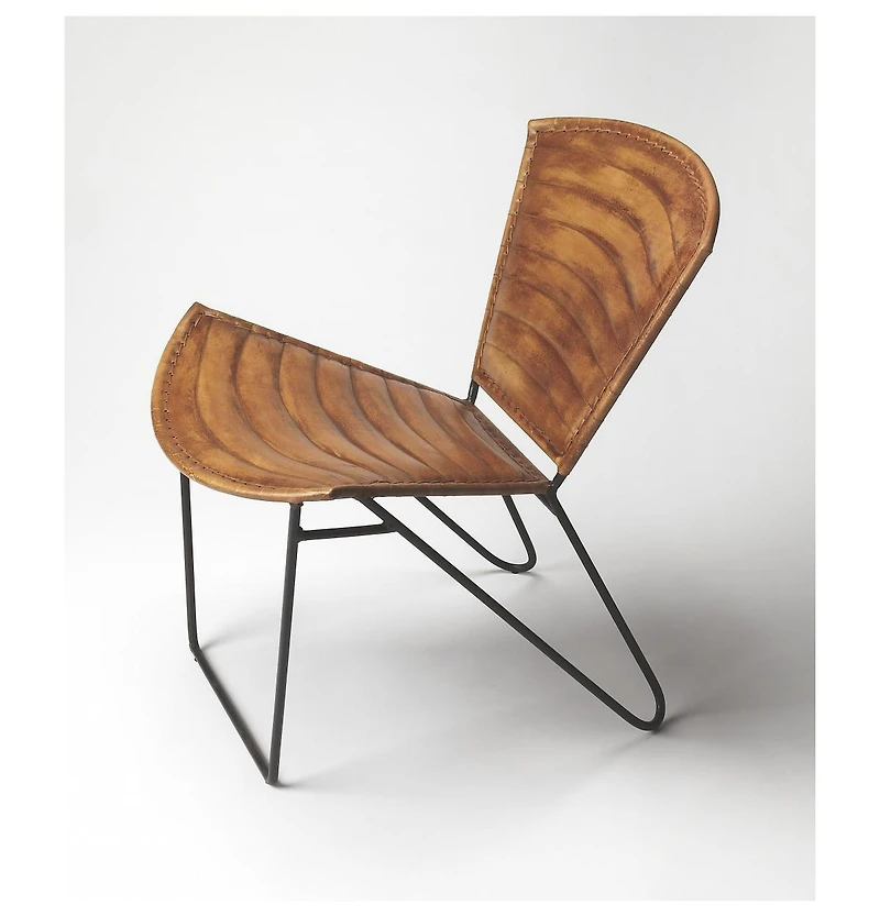 HomeRoots 23" Leather and Iron Striped Side Chair