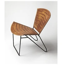 HomeRoots 23" Leather and Iron Striped Side Chair